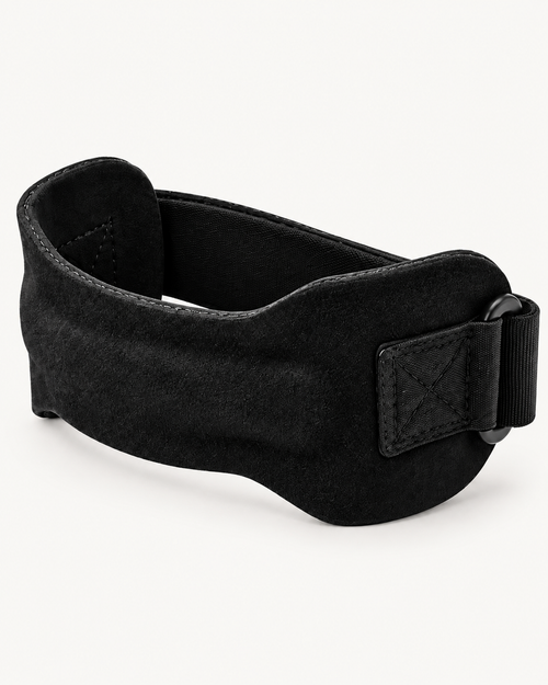 STEP STRG black cowhide patella knee support strap on white background